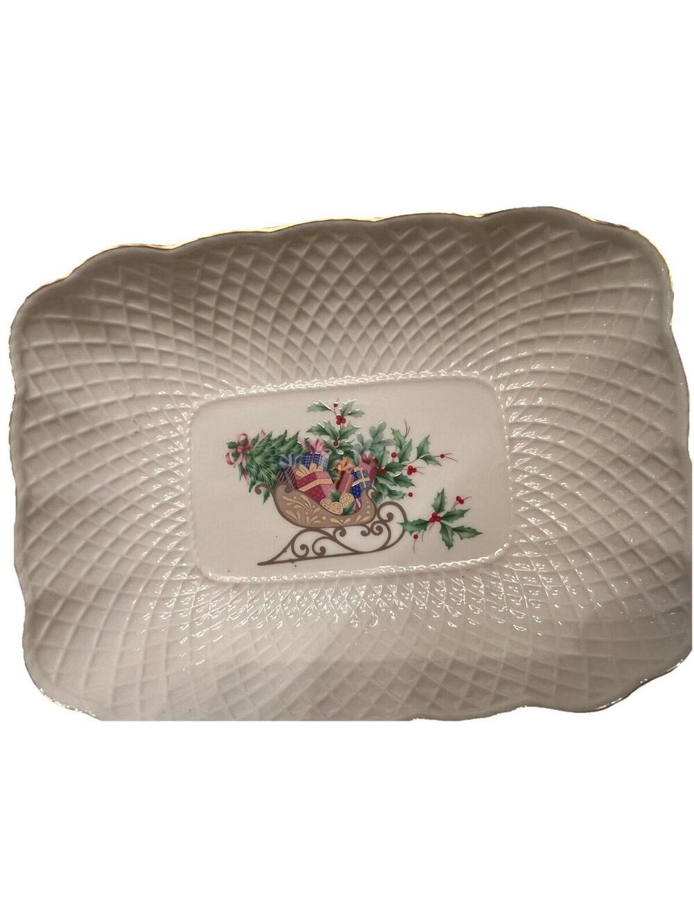 Mikasa Ivory Bone China Christmas spirit oblong candy dish
